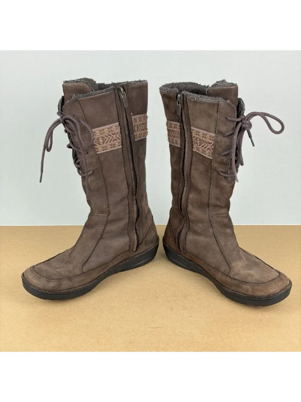 Teva Kira Suede Lace Up Boots Womens 8 Brown Side Zip Casual Comfort Tall